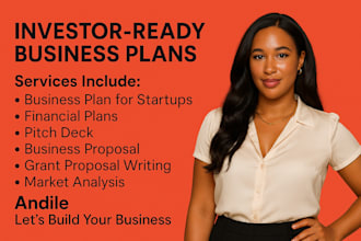 do investor ready business plan writer for startups, financial plan, pitch deck