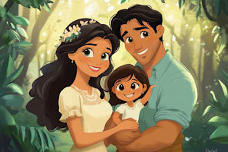 design a professional disney family portrait