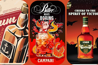design vintage whiskey beer retro juice rum, tequila brandy vodka, wine label