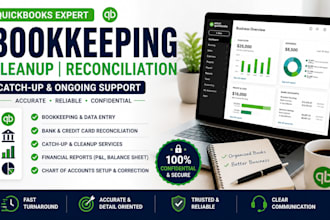 do bookkeeping, bank reconciliation, cleanup and catchup in quickbooks online