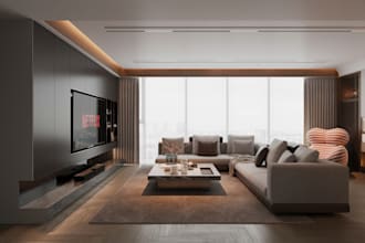 design your living room in 3d with furniture, decoration and realistic rendering