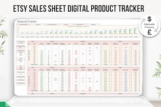 create etsy sales sheet, digital product tracker, monthly profit calculator
