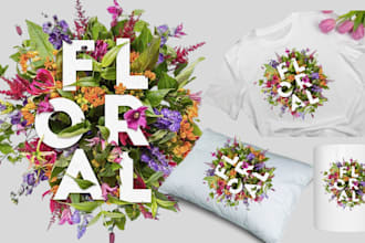 create professional floral typography design for tshirt and wall art design