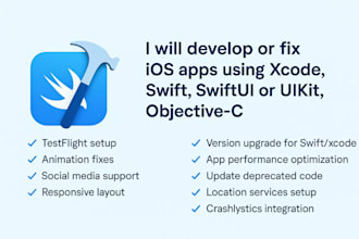 develop or fix ios apps using xcode, swift, swiftui or uikit, objectivec debug