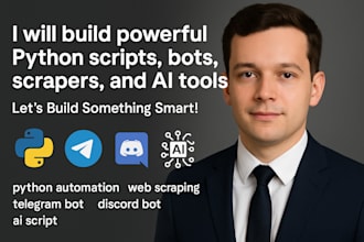 build python script, bots, web scraper, telegram bot, discord bot, llm, ocr, nlp