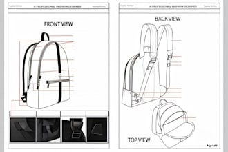 design detailed tech pack for bags, purse tote bag design handbag and other bags