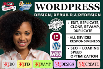 design, redesign, build, rebuild, clone, edit, fix or revamp wordpress website