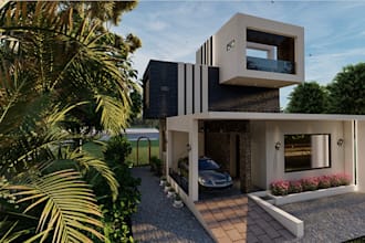 front elevation design,facade exterior rendering,outdoor villa loggia, landscape