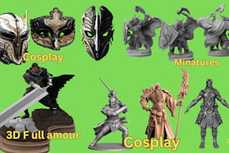 3d mask, helmet and armor, design stl files, cosplay props, game assets knight3d