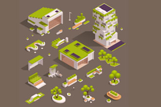 design detailed isometric 3d environment illusration, cgi environment, landscape