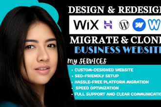 build migrate stunning website on wordpress wix hostinger webflow for any niche