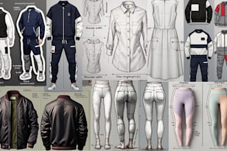 do apparel design, clothing tech pack, flat sketch, fashion tech pack, mockup
