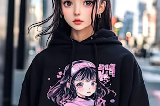 draw anime cartoon t shirt design graphic streetwear for your clothing brand