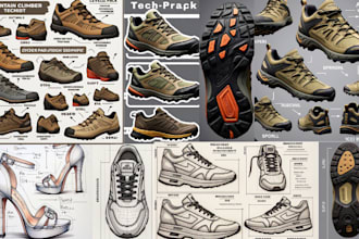 custom shoe tech pack, sneakers, footwear design, boots,  for manufacturing