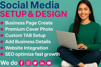 setup facebook business page, instagram, youtube and all social media acct