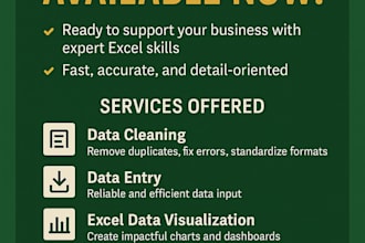 clean, format,merge,split excel data, data visualization, sql, python
