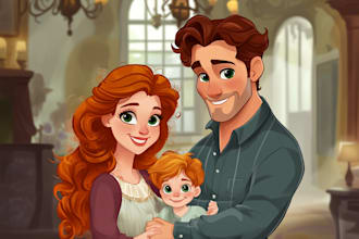 design a professional disney family portrait