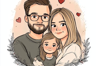 cute couple, family portrait doodle for a gift