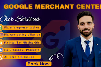fix google merchant center disapprovals, online store, and set up product feed