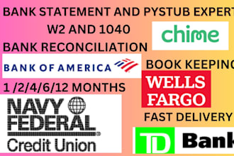 do bank statement reconciliation, paystubs and bookkeeping