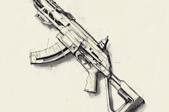 make a 3d weapon illustration for gaming