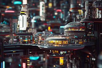 do a science fiction city and cyberpunk art
