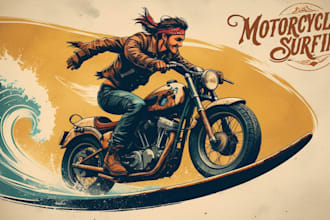 create modern motorcycle surfing logo with new concepts