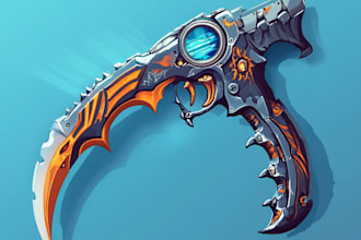 create a 3d weapon illustration for gaming