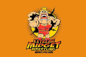 design colorful animated midget wrestling character logo