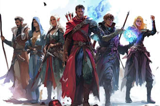 draw fantasy dnd party and scifi  sheet game concept art