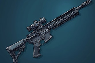 make a 3d weapon illustration for gaming