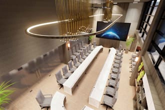 do 3d office design, commercial interior, workspace and space layout
