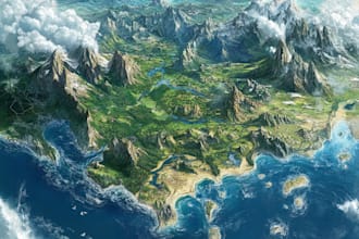 draw cartoon fantasy map illustration, doodle hand drawn