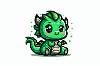 do awesome cute baby green dragon character mascot logo design