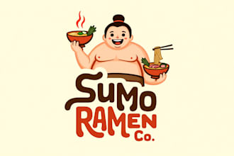 do sumo ramen noodles character mascot logo design