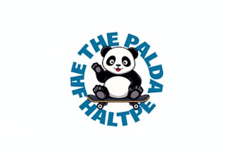 do awesome panda playing skate board character mascot logo