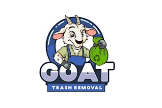 design consulting goat character logo with trash removal
