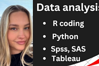 do data science, data analysis in r , rstudio, python, spss and sas