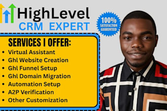 be your gohighlevel virtual assistant, setup gohighlevel funnels and ghl website