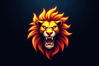 do awesome roaring lion flaming fire mascot logo design