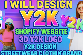 design y2k shopify website 3d y2k logo y2k design streetwear clothing website