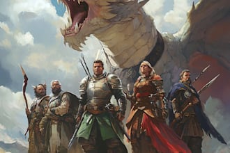 create a fantasy dnd character art and dnd party, game art