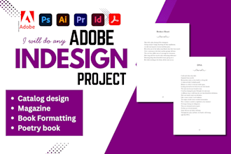 edit format adobe indesign project, guide book, poetry book cover, poetry book