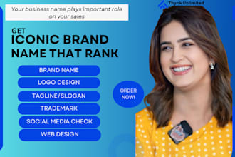 brainstorm creative brand name, business name, catchy logo, slogan and website
