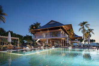 visualize luxury hotel, villa, commercial pool design, apartment exterior render