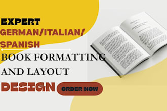 do KDP book formatting, typesetting german, spanish, italian, ebooks, manuscript
