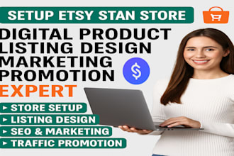 setup etsy stan store digital product listing design marketing promotion expert