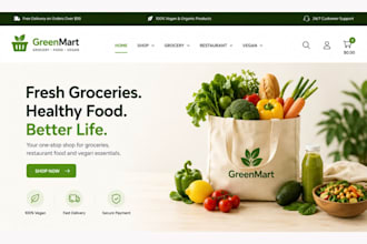 design grocery store, food, restaurant, vegan store website using woocommerce