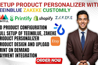 setup teeinblue, zakeke customily zepto and print on demand product personalizer