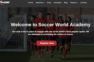 design soccer academy website, football academy website, football website